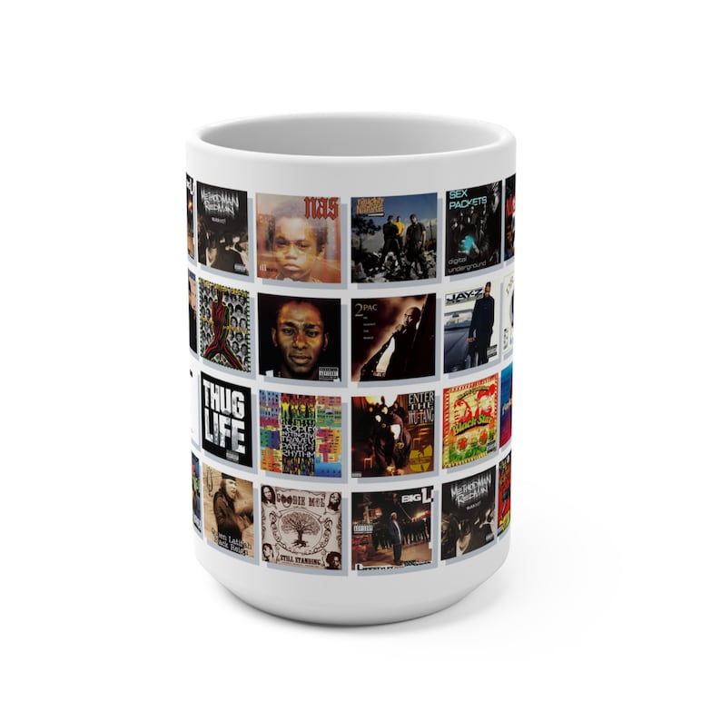 Classic 90s Hiphop Album Collage Coffee Mug 15oz Nostalgic Retro Rap