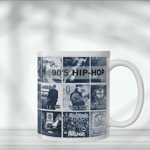 Vintage 90s Hip-Hop Album Collage Coffee Mug - 11oz - Nostalgic Retro Rap Music, 90s Style Gifts for Dedicated Hip-Hop Fans