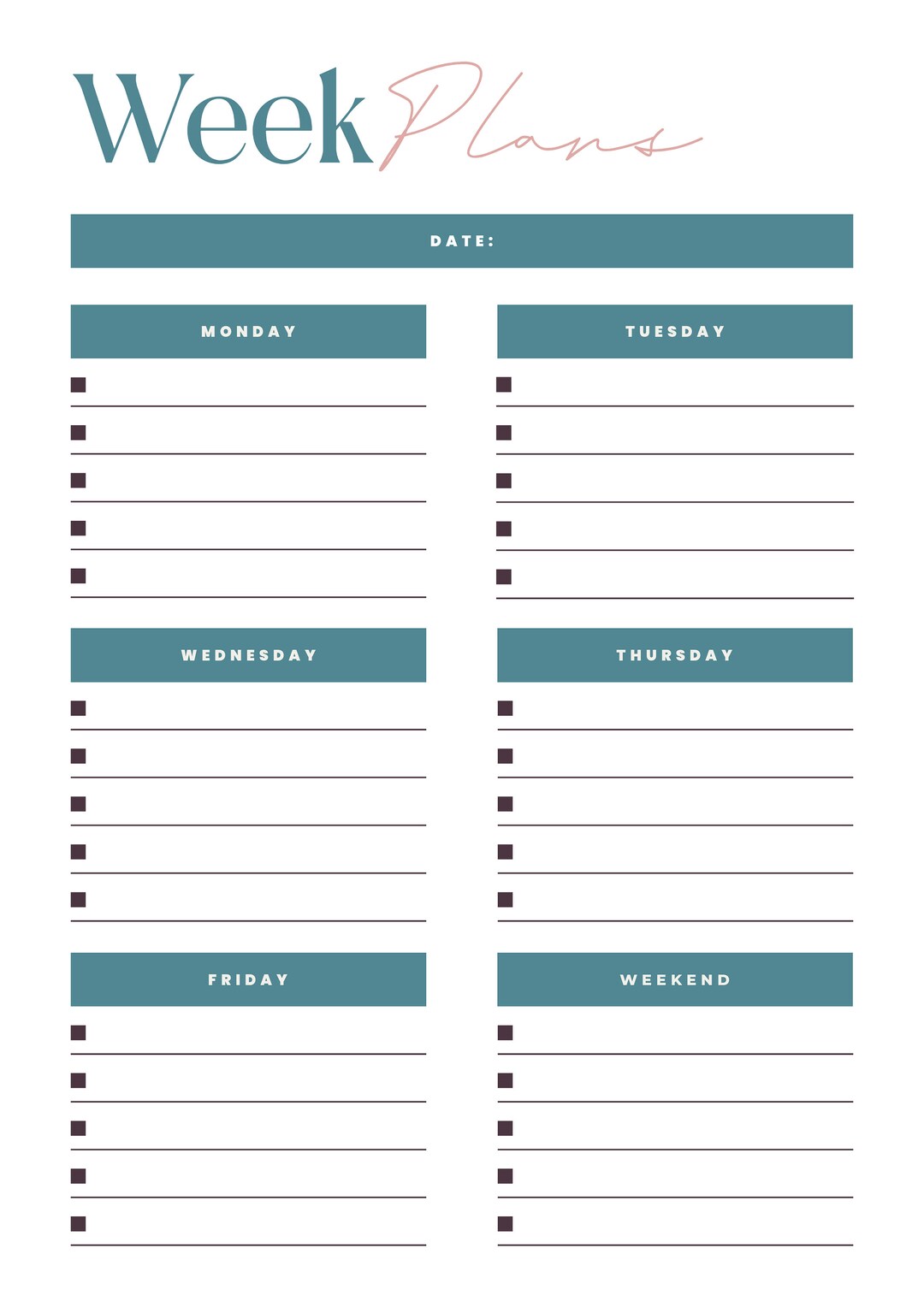 Printable, Digital Weekly Planner PDF Weekly Organizer Weekly to Do ...