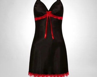 Nuisette et string noir et rouge Collection Paris French Gambettes