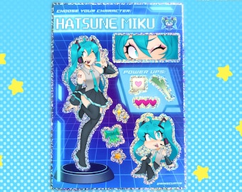Glittery Hatsune Miku Sticker Sheet: Y2K Cybercore Vocaloid
