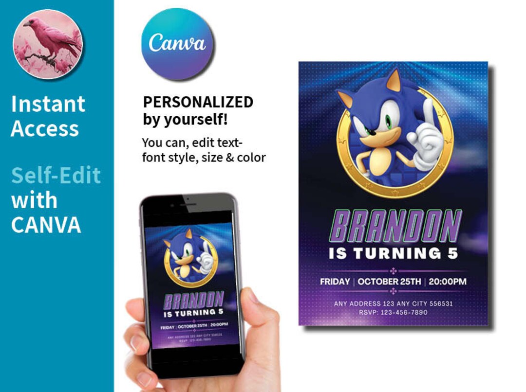 DIY Editable Kids Sonic INVITATION Birthday Party Template Etsy