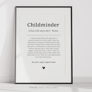 Impresión de definición de niñera - Cita de niñera - Impresión tipográfica - Regalo de agradecimiento - Póster de agradecimiento A5 A4 A3 (SIN MARCO)
