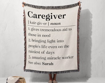 Personalized Caregiver Definition Woven Blanket, Caregiver Appreciation Throw Blanket Gift, For Caregiver Organic Tapestry