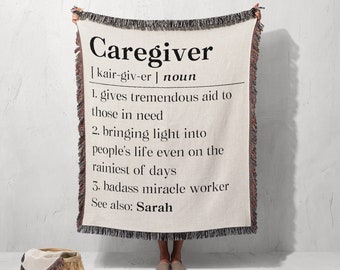 Personalized Caregiver Definition Woven Blanket, Caregiver Appreciation Throw Blanket Gift, For Caregiver Organic Tapestry