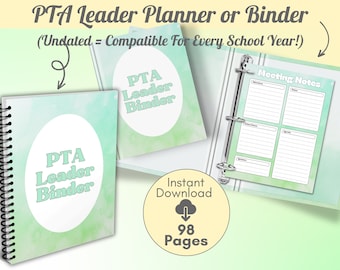 PTA Leader Planner Printable | PTA Leader Binder | Undated | Green | pta meeting | pta membership forms | pta newsletter | pta calendar