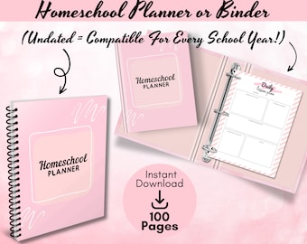 Homeschool Planner Printable | Homeschool Binder | Undated | Pink | Lesson Planner | Progress Tracker | Field Trip Planner | Attendance Log
