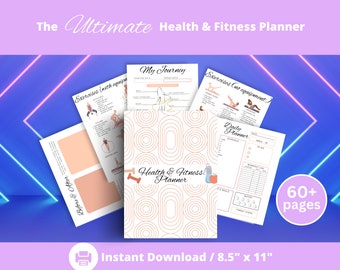 Health and Fitness Planner Printable | Fitness Planner | Food Journal | Workout Planner | Exercise Tracker | Fitness Tracker | Meal Planner