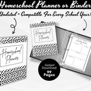 Homeschool Planner Printable | Homeschool Binder | Undated | B&W | Lesson Planner | Progress Tracker | Field Trip Planner | Attendance Log