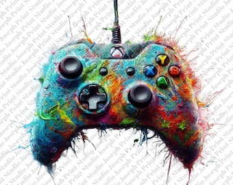 Two 3D Gamer Game Controller Clipart - High Quality JPGs - Digital Download - Card Making, x box controller with paint splashed