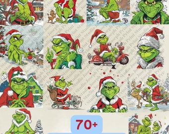 70 Files Grinch Png Christmas Bundle - Retro Grinch & Merry Grinchmas Designs for Sublimation, Ideal Xmas Ornaments Gift , Unique Digital