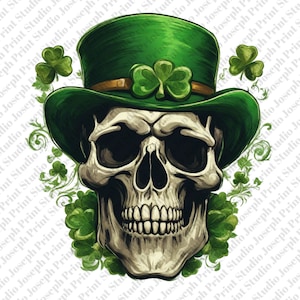 St Patrick’s Day PNG  Shamrock Skull, St. Patrick's Day skull, St. Patricks Day peace skull png St Patrick's Day png sublimation design