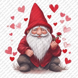 Fijne Valentijnsdag Kabouter met Zonnebloem Png, Valentijnsdag Gnomies Png, Valentijnsdag Kabouters, 14 februari, Hartkabouters Png