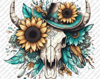 Roses with aztec bull skull png, Western Bull Skull Png, Sunflower Boho Bull Skull PNG Sublimation Design, Bull Skull Png, Cow Print Aztec