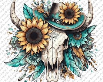 Roses with aztec bull skull png, Western Bull Skull Png, Sunflower Boho Bull Skull PNG Sublimation Design, Bull Skull Png, Cow Print Aztec