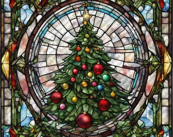 Christmas tree Stained glass Png, stained glass window, Stain Glass Paper, stained glass png, Faux Stained Glass, christmas tree png