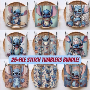 25  Stitch Tumbler Wrap Bundle, Digital Lilo And Stitch, Christmas Design Tumbler PNG Design, Anime Cartoon 20oz Skinny Tumbler Wrap Design
