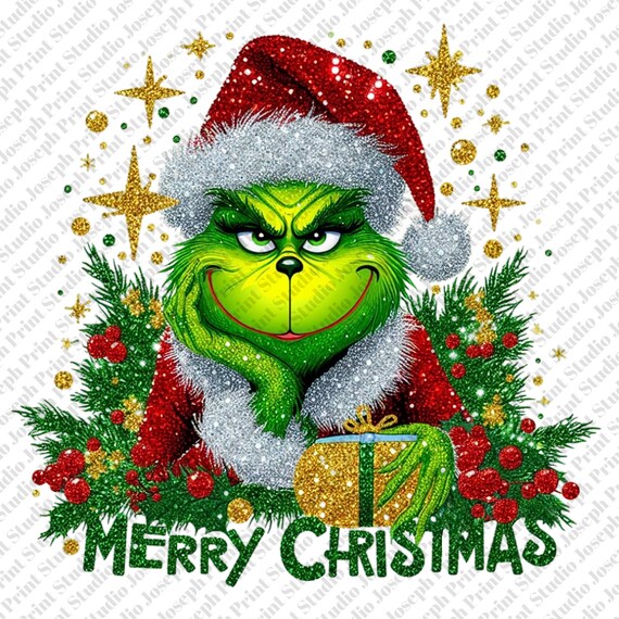 Merry Christmas Grinch PNG, Faux Glitter Christmas Png, Png