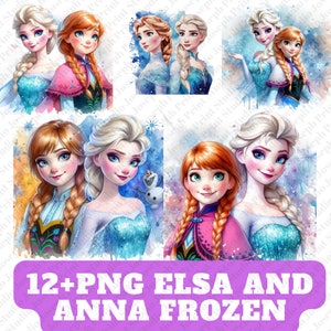 Elsa and Anna Frozen Splash and Watercolor Digital design PNG file for sublimation Frozen png Elsa PNG Bundle Elsa Clipart Princess PNG