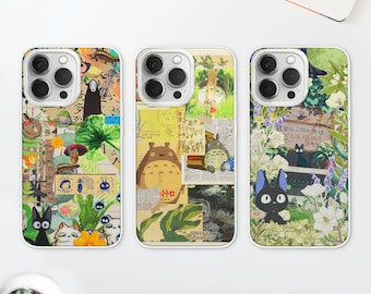coque de portable collage tableau d'humeur japonais | Housse de téléphone esthétique dessin animé | Mon voisin | iPhone 15 Pro 14 13 12 11 | Samsung S23 S24