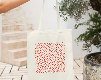 Red Minimal Hearts Tote Bag | y2k Kawaii Tote Bag | Cute Valentine's Day Gift | Mini Heart Lover Gift | Tiny Heart Aeshetic Artsy Bag