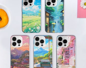 Japanese Lo-Fi MagSafe Phone Case | Manga Landscape Aesthetic Cover | Ukiyo-e Japanese Anime Art | iPhone 15 Pro 14 13 12 | Samsung S24 S23