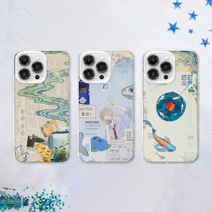 Funda MagSafe con collage de estética japonesa / Funda con dibujos de anime de peces koi / Tablero de inspiración vintage / iPhone 16, 15 y 14 / Samsung S25 y S24