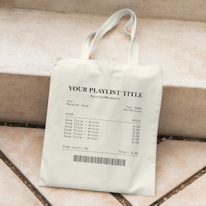 Custom Song Receipt Tote Bag | Personalized Music Playlist Canvas Tote | Artsy Album Shopping Bag | Music Aesthetic Reusable Bag