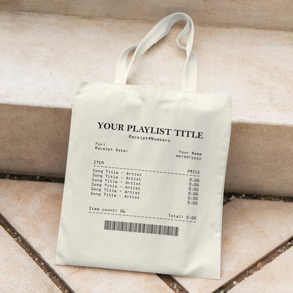 Custom Song Receipt Tote Bag | Personalized Music Playlist Canvas Tote | Artsy Album Shopping Bag | Music Aesthetic Reusable Bag