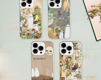 Vintage Ghost Collage Phone Case | Newspaper Collage Phone Cover | Cottagecore Flower Phone Case | iPhone 15 14 13 12 X | Samsung S23