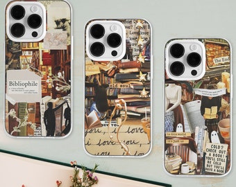 Esthetische Bookish Collage MagSafe-telefoonhoesje | Bibliofiel Collage Telefoonhoesje | Boek Lover Club merchandise | iPhone 15 14 13 | Samsung S23 S21
