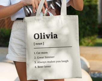 Personalized Name Definition Tote Bag | Customized Name Canvas Tote | Funny Custom Gift Shopping Bag | Gift for Teachers or Coworkers