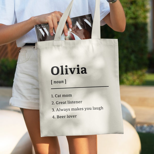 Personalized Name Definition Tote Bag | Customized Name Canvas Tote | Funny Custom Gift Shopping Bag | Gift for Teachers or Coworkers