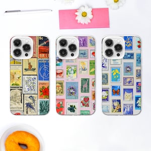 colagem retro do selo do cartão capa de telefone MagSafe | Capa nostálgica do carimbo postal | Álbum de recortes | Selo de viagem | iPhone 15 14 13 | Samsung S24 S23