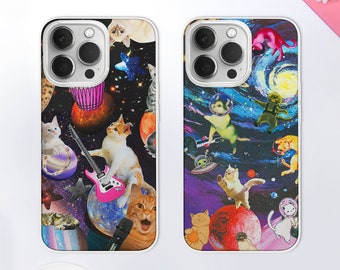 Funny Space Cat Collage MagSafe Phone Case | Space Kitty Phone Cover | Astronaut Cat Meme | iPhone 15 14 13 12 11 | Samsung S24 MagSafe S23