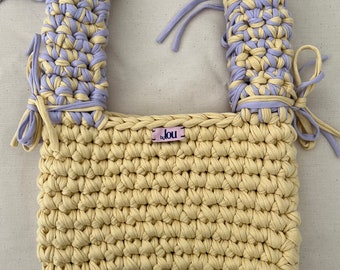 Crochet bag yellow/purple