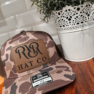 Chapeau patch en cuir personnalisé, chapeau patch d’entreprise, chapeau patch, petite entreprise, chapeau de camionneur patch en cuir, grand patch, chapeau multi cam, multicam