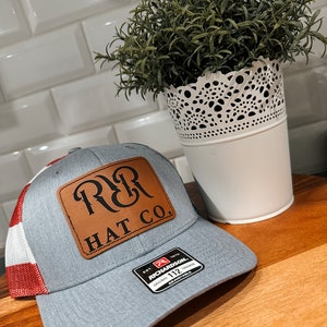Chapeau patch en cuir personnalisé, chapeau patch d’entreprise, chapeau patch, petite entreprise, chapeau de camionneur patch en cuir, grand patch, drapeau américain snap back
