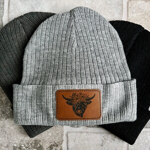 Custom Leather Beanie Hat, company Patch beanie , patch beanie, small business, Leather Patch