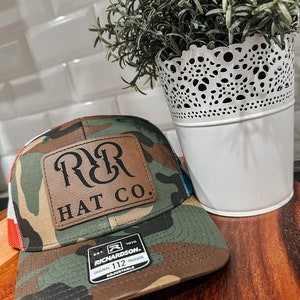 Chapeau patch en cuir personnalisé, chapeau camo, chapeau patch, petite entreprise, chapeau de camionneur patch en cuir, grand patch, drapeau américain snap back