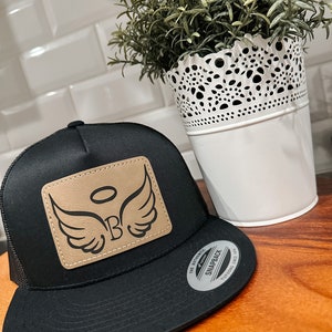 Custom Leather Patch Hat, company Patch Hat, business patch hat, small business, Leather Patch Trucker Hat, large patch