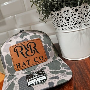 Chapeau patch en cuir personnalisé, chapeau patch d’entreprise, chapeau patch, petite entreprise, chapeau de camionneur patch en cuir, grand patch, chapeau multi cam, multicam