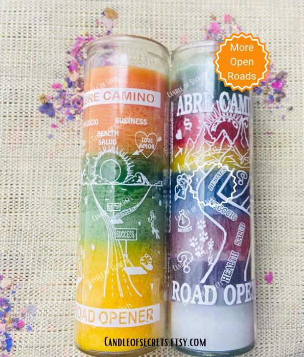 Road Opener Glass candle, Open Roads, Prosperity, Abre Caminos Vela