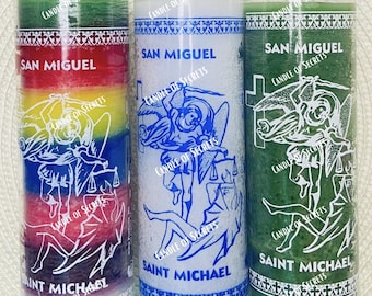 Saint Michael Glass candles, Velas de San Miguel, Religious candles, Cleansing, Protection candles