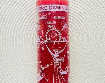 Red Road Opener Glass candle, Open Roads, Prosperity, Abre Caminos Vela Roja