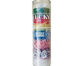 Lucky Glass Candle 7 colors, Money Drawing, Success, Buena Suerte, Vela de Dinero