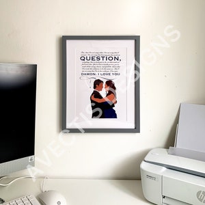 TVD Elena&#39;s &quot;I Love You&quot; to Damon | Faceless Digital Illustration | Fan Merch | A4 Print