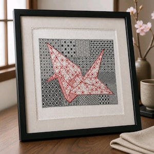 Origami Crane Blackwork Embroidery