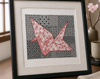 Origami kraanvogel kruissteekpatroon pdf | Blackwork-borduurpatroon | Modern Japans geïnspireerde getelde kruissteek downloaden