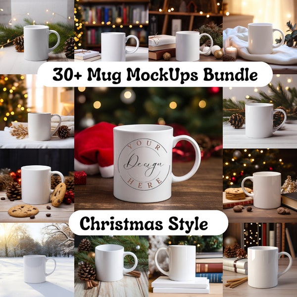 30+ Christmas Mug MockUps Bundle, Coffee Cup Mock up, Easy Simple Mug MockUps, Stylized Modern Mug MockUps, 11oz Coffee Cup MockUp Bundle